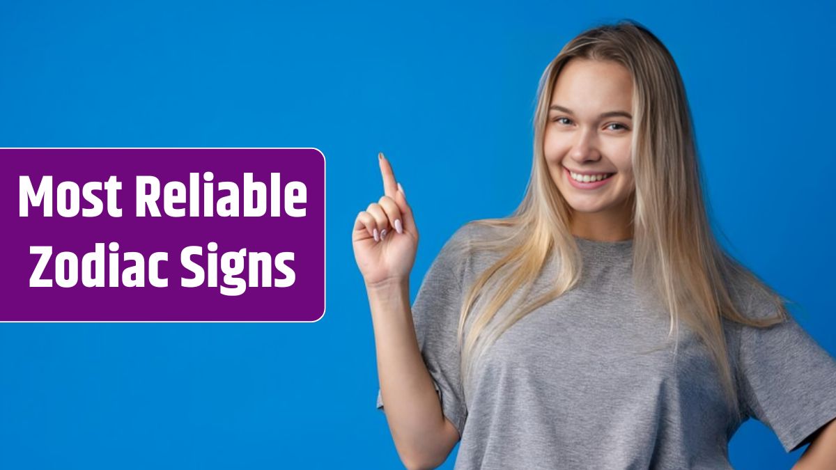 Smiling young woman pointing at copy space over blue background.