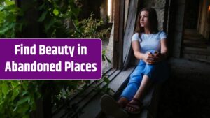 Teen girl sitting by the window in an abandoned building.