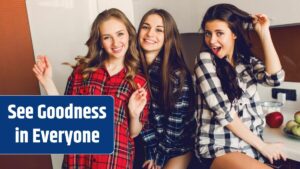 Close up indoor lifestyle portrait of three funny young friends have fun and pretending faces on the kitchen . Home party mood. Wearing plaid shirt. Warm soft photo.